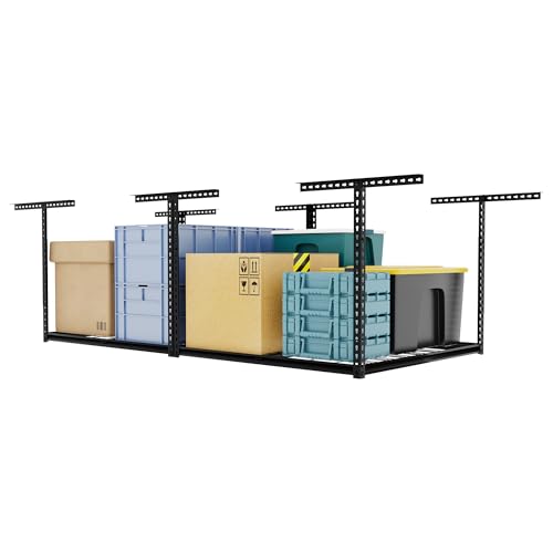 The Atlas 4 x 8 ft Adjustable Height Overhead Garage Storage Rack 900 lbs Heavy Duty Capacity Hammertone Finish (900lbs - Hammertone)