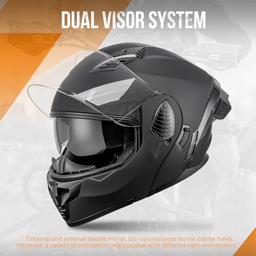 Modular Motorcycle Helmets Full Face Flip up Street Bike Motorcycle Helmet for Unisex Adult Model (Matte Black / Medium)