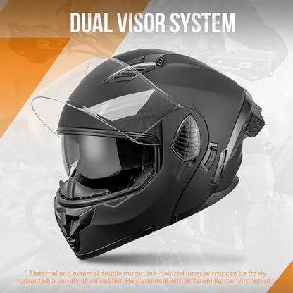 Modular Motorcycle Helmets Full Face Flip up Street Bike Motorcycle Helmet for Unisex Adult Model (Matte Black / Medium)
