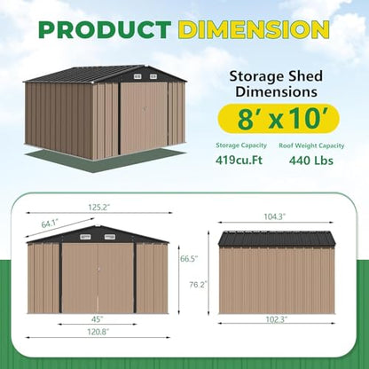 10x8 FT Outdoor Storage Shed (Brown / 10x8 FT)