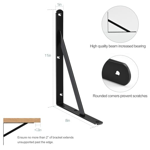 16 Pack L11 x H 8" Black Heavy Duty Shelf Brackets with Screws Metal Shelf Brackets Shelf Support Angle Brackets for Shelves L Brackets Heavy Duty Floating Shelf (16 Pack-Black / 11''x8'')