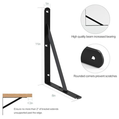 16 Pack L11 x H 8" Black Heavy Duty Shelf Brackets with Screws Metal Shelf Brackets Shelf Support Angle Brackets for Shelves L Brackets Heavy Duty Floating Shelf (16 Pack-Black / 11''x8'')
