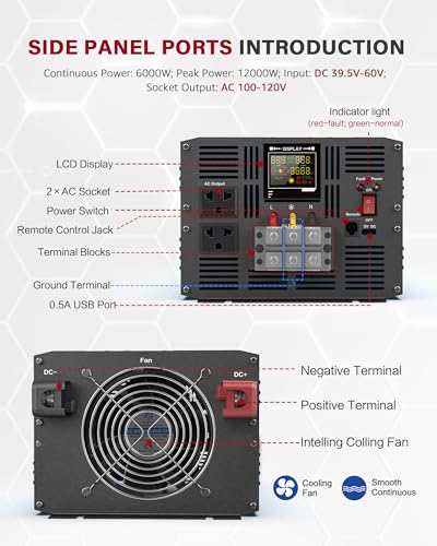 6000 Watt Pure Sine Wave Power Inverter DC 48V to 110 (Blue / 6000W - 48V)