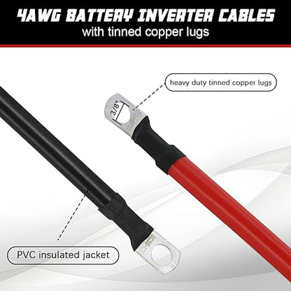4 AWG Battery Cable 6FT 4 Gauge Pure Copper Battery Inverter Cables with 3 (6FT / 3/8")
