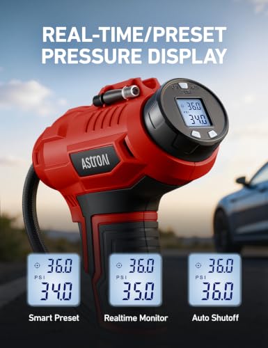 Cordless Tire Inflator Portable Air Compressor 160PSI 12VDC Battery (Red)