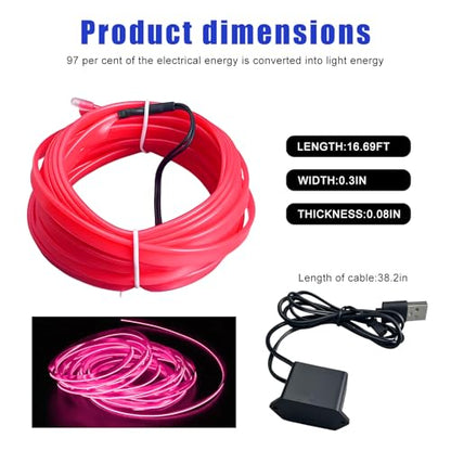 EL Wire Interior Car LED Strip Lights (Pink)