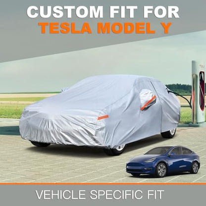 6 Layers Waterproof Car Cover for Tesla Model Y (LM-Silver / 85. Custom Fit Tesla Model Y)