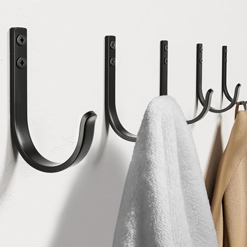 22LB Wall Hooks for Hanging Towel (Black / 5 Pack)