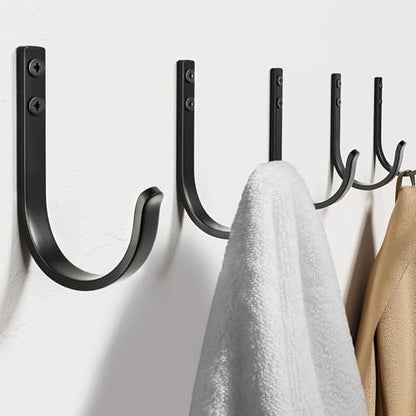 22LB Wall Hooks for Hanging Towel (Black / 5 Pack)