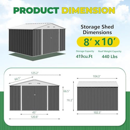 10x8 FT Outdoor Storage Shed (Gray / 10x8 FT)