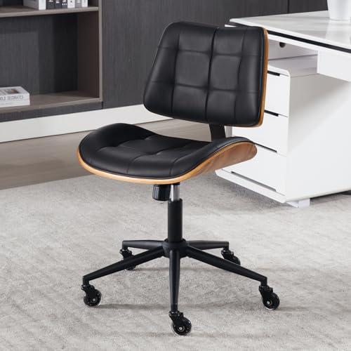 Home Office Desk Chair with Rubber Wheels (Black / Standard Style)