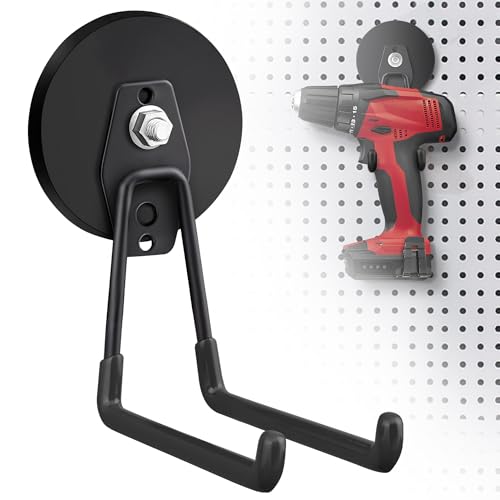 2 Pack Large Strong Magnetic Hooks For Hanging Heavy Duty (3.5in Magnet-4 Pack Larger L Hooks-Black)