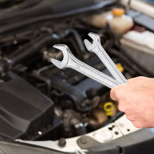 Double Open End Wrench 10mm x 12mm Metric 15 Degree Offset Angle Small Flat Head Wrench Galvanizing Open Ended Spanner for Automotive Repair Furniture Assembly (10mm x 12mm)