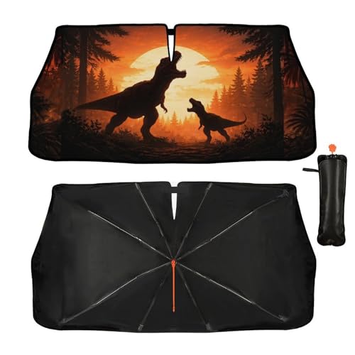 Dinosaur Sunset Car Windshield Sunshade Umbrella Sunset Print Sun Shade for Car Windshield Umbrella Upgraded Sunshades Blocks UV & Heat Front Window Shades for SUV Sedan Auto (One Size / Style18)