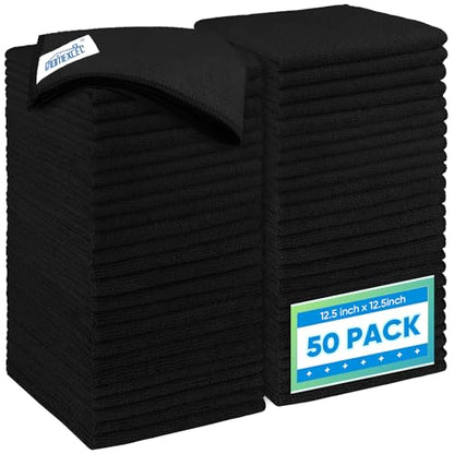 Black Microfiber Cleaning Cloth 50 Pack (Black / 12.5 x 12.5 Inch)