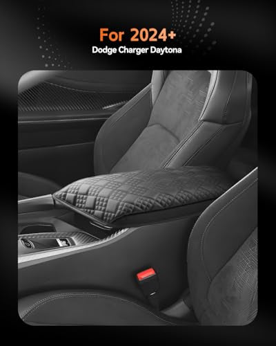 for 2024 2025 2026 Dodge Charger Daytona Center Console Cover Armrest Box Cover for Charger Daytona (Charger Daytona Thickened Black Leather Square)