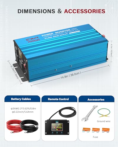 2000 Watt Inverter Pure Sine Wave DC 12V to 110V AC Power Inverters with 3 AC Charger Outlets (2000W - 12V / Blue)