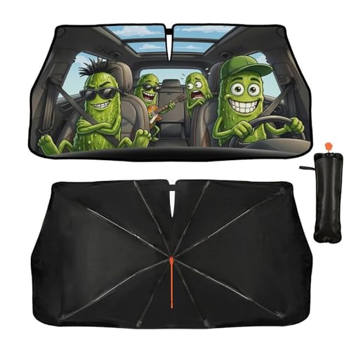 Funny Pickle Car Windshield Sun Shade Umbrella Automotive Windshield Sunshade Foldable Front Car Accessories Interior Decor to Keep Vehicle Cool for Most Vehicles 57'' X 30'' (57'' X 30'' / 28-3-26-REY-5)