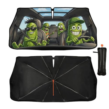 Funny Pickle Car Windshield Sun Shade Umbrella Automotive Windshield Sunshade Foldable Front Car Accessories Interior Decor to Keep Vehicle Cool for Most Vehicles 57'' X 30'' (57'' X 30'' / 28-3-26-REY-5)