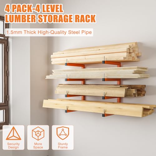 4 Pack Lumber Storage Rack (Orange / E– 4 Pack, 8-Tier)