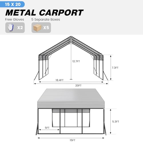 20'x15'x12.7' Heavy Duty Metal Carport