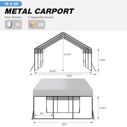 20'x15'x12.7' Heavy Duty Metal Carport