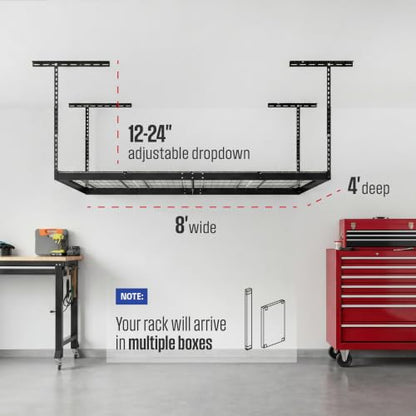 Gray 4x8 Overhead Storage Rack w (Hammertone / 12"-21")