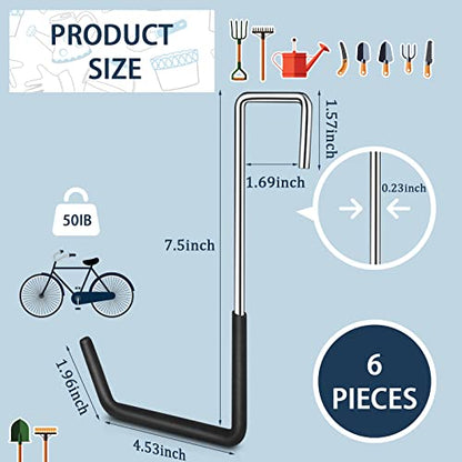 6 Pack Heavy Duty Rafter Hooks for Hanging Vinyl Coated Large S Hooks for Hanging Ladder Bike Hangers Garage Storage Organizer Black (Black 6mm)