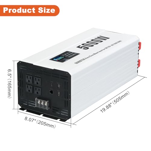 5000W Power Inverter Pure Sine Wave 12V DC to 120V AC (5000W-Wireless / 12V)