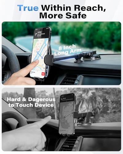 Solid Car Truck Phone Mount Holder with Thick Gooseneck Long Arm (Adjustable 8-Inch Gooseneck)
