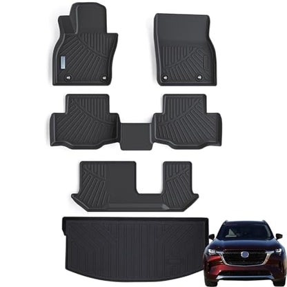 Floor Mats & Cargo Liner for 2024 2025 2026 Mazda CX90 PHEV 8 Seats TPE All Weather Protection 3 Rows Car Floor Liner for Mazda Accessories (2024 2025|For Mazda CX90 8Seat|Full Set)