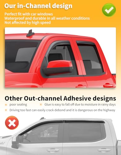 Window Visors Rain Guard for Chevy Silverado (Fit for 2014-2019 Silverado/GMC Sierra Double Cab)