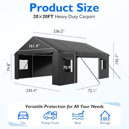 20x20 FT Heavy Duty Carport (20x20 FT(Black))
