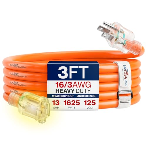 3ft Outdoor Indoor Extension Cord 16 (3 FT / 16AWG / Orange)
