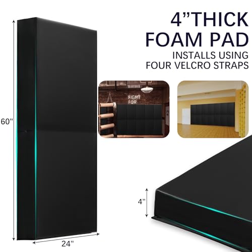60" 72" High Gym Wall Padding 2" Thick Foam Basketball Court Wall Mount Protector for Garage Taekwondo Babyroom (BLACK / 60" x 24" x 4")