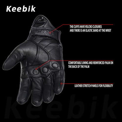 Goatskin Leather Motorcycle Motorbike Powersports Racing Gloves Reflective Skull Touchscreen for Men and Women Model (HEE7 / Large)