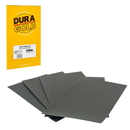 5-1/2" x 9" Wet or Dry Sandpaper Sheets, 500 Grit, Box of 25 (500-Grit)