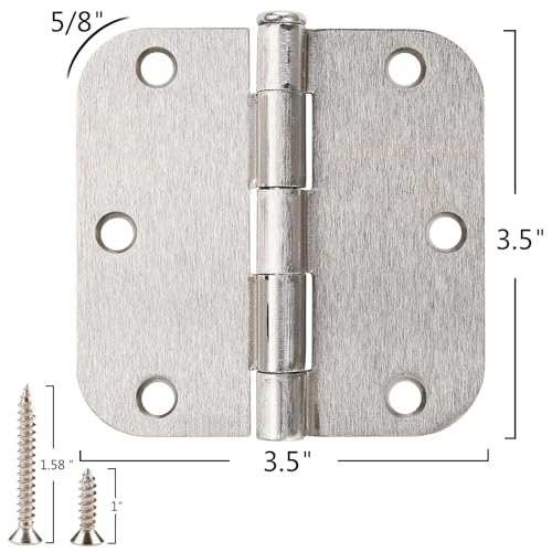 Rounded Door Hinges Brushed Nickel 3.5 Inch 5 (Satin Nickel-Rounded / 3 Pack-no squeak)