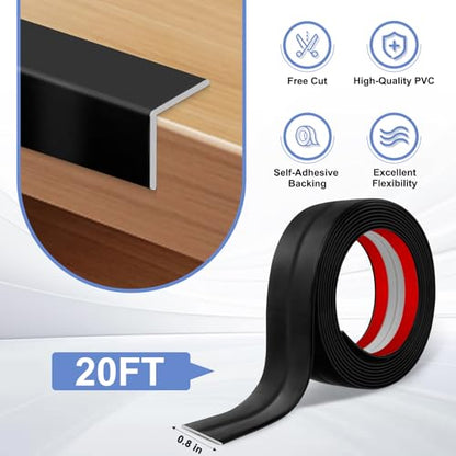 Wall Corner Protector Moulding Trim Peel and Stick (Black / 0.8 In x 20 Ft)