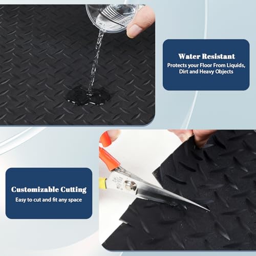 5Ft x 12Ft Rubber Flooring Mats 1.6mm Diamond Plate Flooring Roll (1.6mm-5Ft x 12Ft-Black)