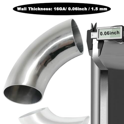 OD 1.25 Inch 90 Degree Stainless Steel Bend Tube Exhaust Elbow Pipe for Car Modified Exhaust System 1.25" Piping Silver Tone (1.25”)