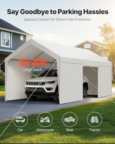 Carport 12 x 20 FT Outdoor Car Canopy (White / 12x20ft)