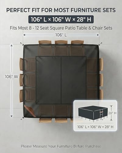 Outdoor Patio Furniture Cover Square (Square Cover-Black / 106 x 106 x 28 inches)