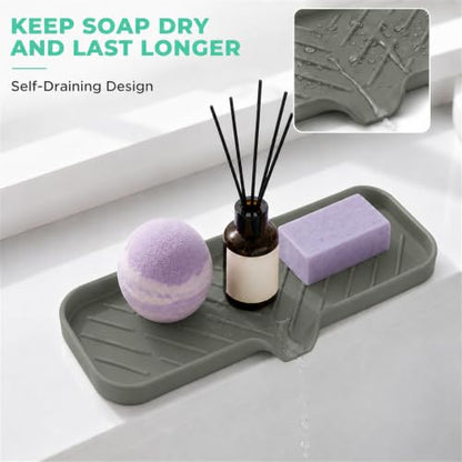 Silicone Soap Dish with Drain Spout (Grey / L(12"×4"))