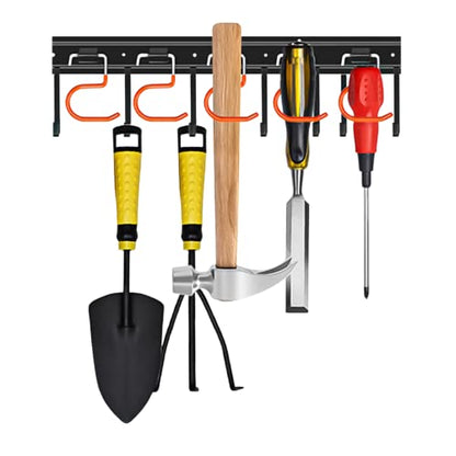 17'' All Metal Garden Tool Organizer Adjustable Garage Tool Organizer Wall Mount Garage Organizers and Storage with Heavy Duty Hooks Tool Hangers for Garage Wall (17inch)