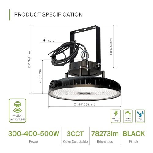 500W LED High Bay UFO Lighting (Black)