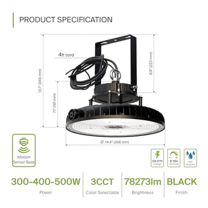 500W LED High Bay UFO Lighting (Black)