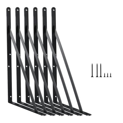 6 Pack L14 x H 10" Black Heavy Duty Shelf Brackets with Screws Metal Shelf Brackets Shelf Support Angle Brackets for Shelves L Brackets Heavy Duty Floating Shelf (6 Pack-Black / 14''x10'')