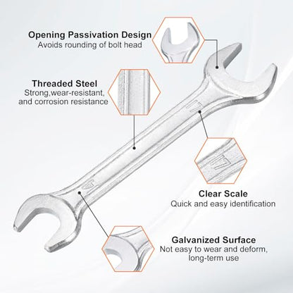 Double Open End Wrench 14mm x 17mm Metric 15 Degree Offset Angle Small Flat Head Wrench Galvanizing Open Ended Spanner for Automotive Repair Furniture Assembly (14mm x 17mm)