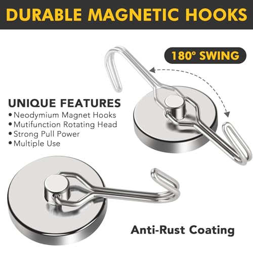 Magnetic Hooks Heavy Duty 120LB+ Swivel Swing Strong Magnet Hook (Silver / 1.26in)
